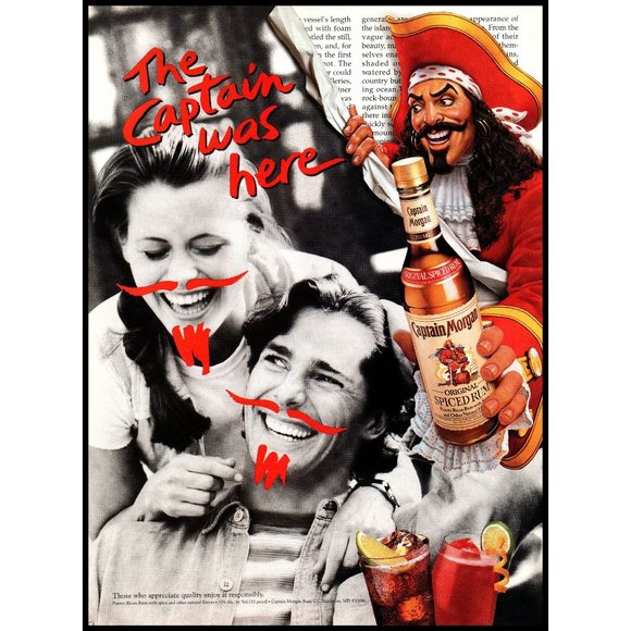 1996 Captain Morgan Spiced Rum Vintage Print Ad Captain Was Here Mustache Art - Picture 1 of 1